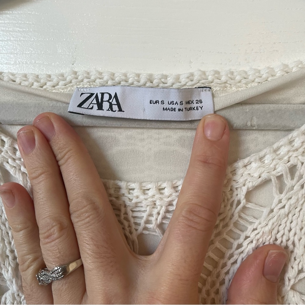 Zara Cream crochet midi Dress size small resort wear vacation  honeymoon boho - Picture 5 of 5